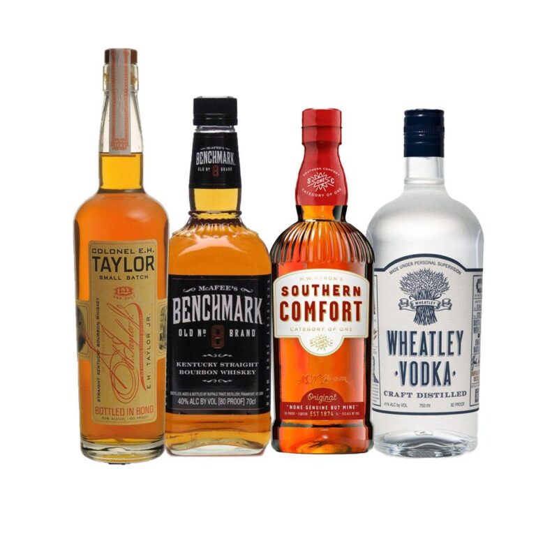 ColonelE.HTaylorSmallBatch_BenchmarkBourbon_WheatleyVodka_SouthernComfort70Proof